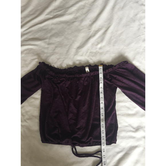 Peppermint Womens Top Boho Peasant Purple Off On Shoulder Eyelet Cropped Large - Picture 10 of 12